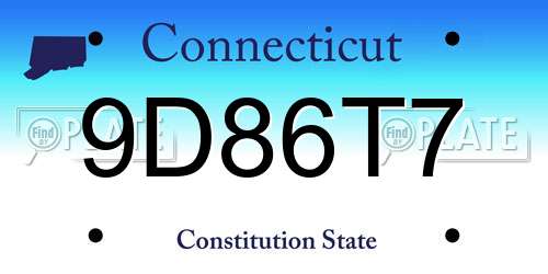 9D86T7 Connecticut License Plate