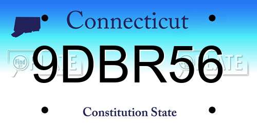 9DBR56 Connecticut License Plate
