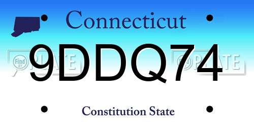 9DDQ74 Connecticut License Plate