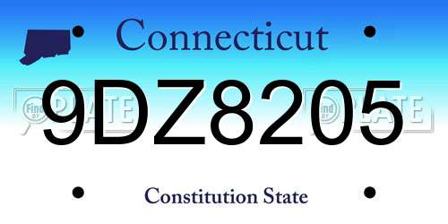 9DZ8205 Connecticut License Plate