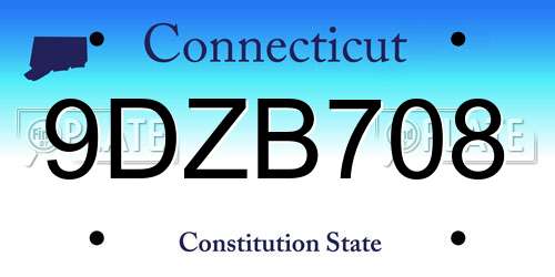 9DZB708 Connecticut License Plate