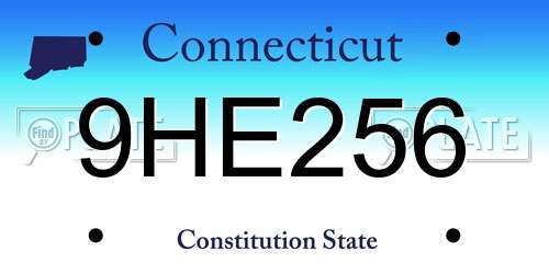 9HE256 Connecticut License Plate