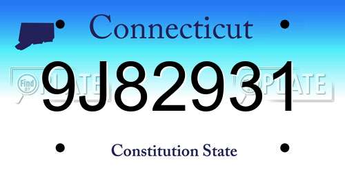 9J82931 Connecticut License Plate