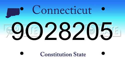 9O28205 Connecticut License Plate