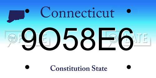 9O58E6 Connecticut License Plate