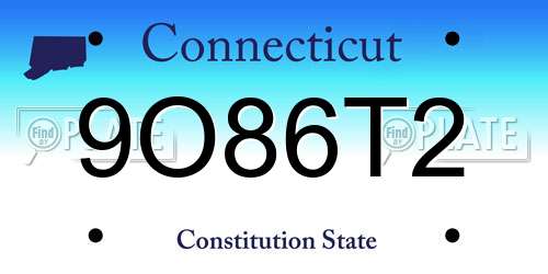 9O86T2 Connecticut License Plate