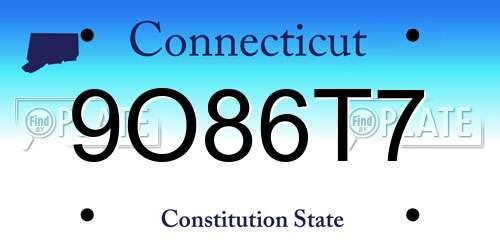 9O86T7 Connecticut License Plate