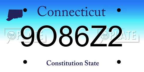 9O86Z2 Connecticut License Plate