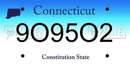 9O95O2 Connecticut License Plate