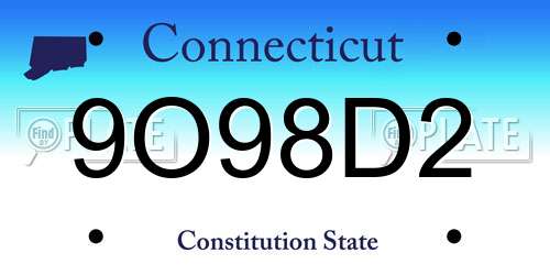 9O98D2 Connecticut License Plate