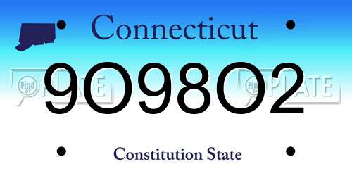 9O98O2 Connecticut License Plate