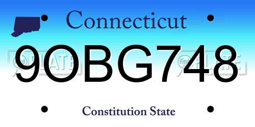 9OBG748 Connecticut License Plate