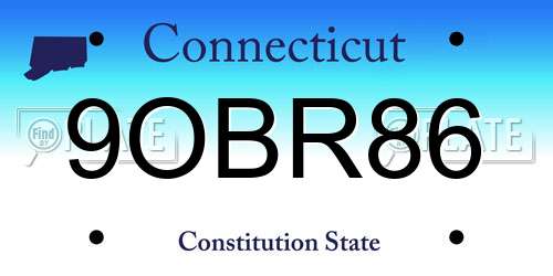 9OBR86 Connecticut License Plate