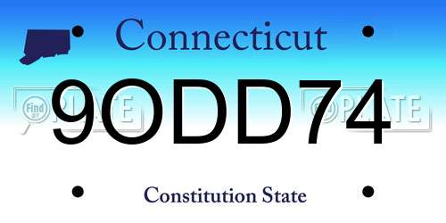 9ODD74 Connecticut License Plate