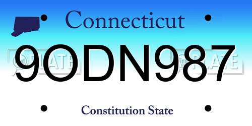 9ODN987 Connecticut License Plate