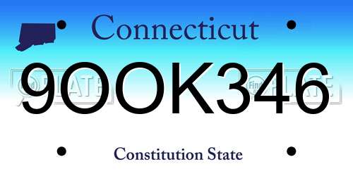 9OOK346 Connecticut License Plate