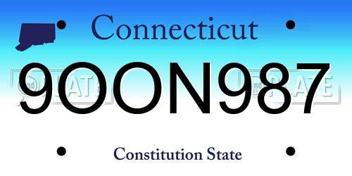 9OON987 Connecticut License Plate