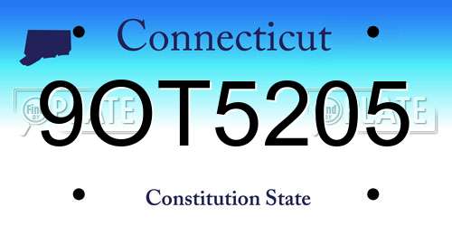 9OT5205 Connecticut License Plate