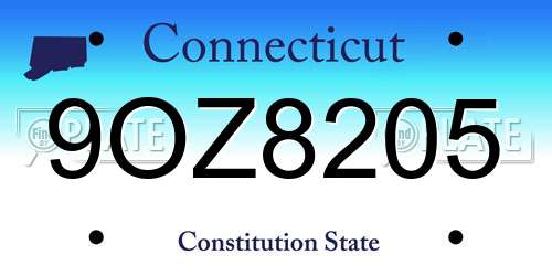 9OZ8205 Connecticut License Plate