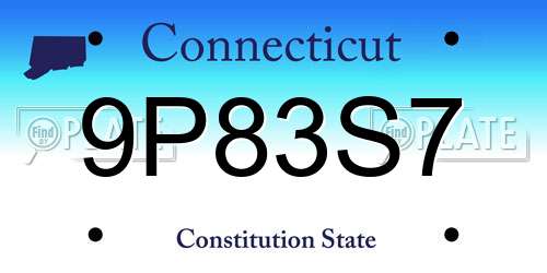 9P83S7 Connecticut License Plate