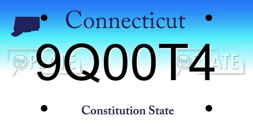 9Q00T4 Connecticut License Plate