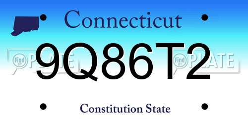 9Q86T2 Connecticut License Plate