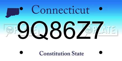 9Q86Z7 Connecticut License Plate