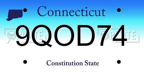 9QOD74 Connecticut License Plate