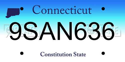 9SAN636 Connecticut License Plate