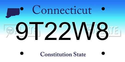 9T22W8 Connecticut License Plate