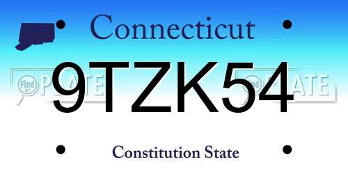 9TZK54 Connecticut License Plate