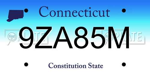 9ZA85M Connecticut License Plate