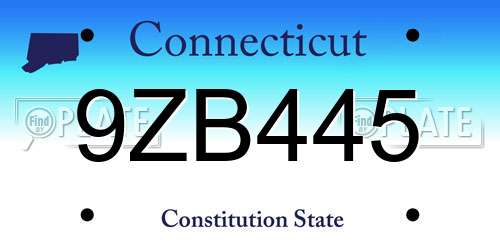 9ZB445 Connecticut License Plate