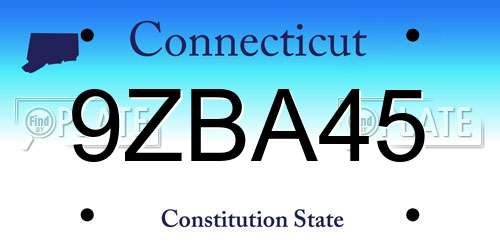 9ZBA45 Connecticut License Plate