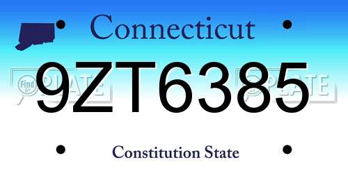 9ZT6385 Connecticut License Plate
