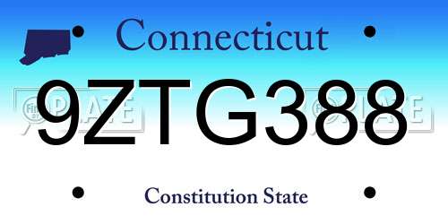 9ZTG388 Connecticut License Plate