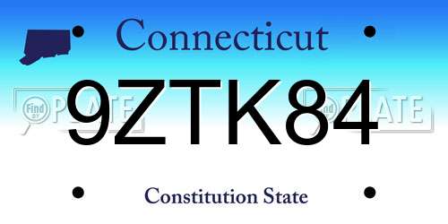 9ZTK84 Connecticut License Plate