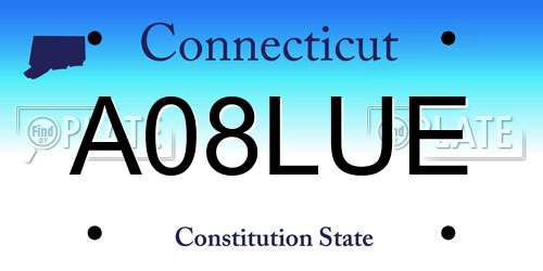 A08LUE Connecticut License Plate