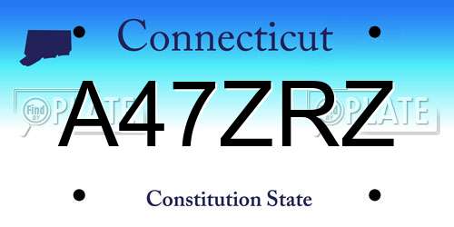 A47ZRZ Connecticut License Plate