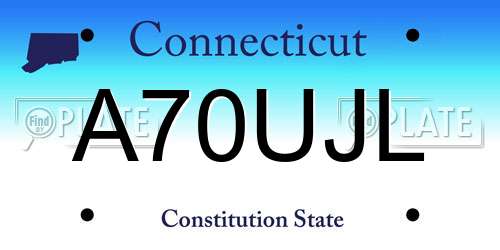A70UJL Connecticut License Plate