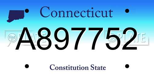 A897752 Connecticut License Plate