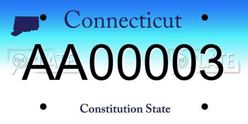 AA00003 Connecticut License Plate