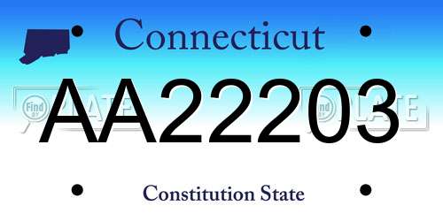 AA22203 Connecticut License Plate