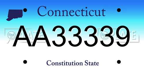 AA33339 Connecticut License Plate
