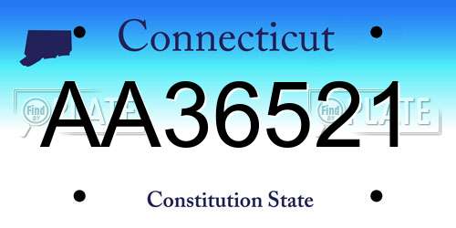 AA36521 Connecticut License Plate