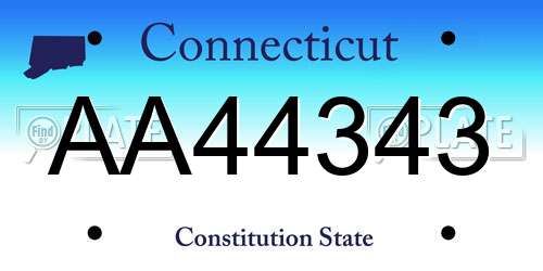 AA44343 Connecticut License Plate