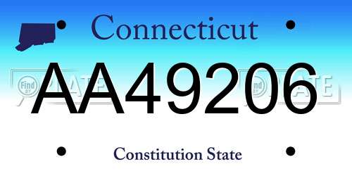 AA49206 Connecticut License Plate