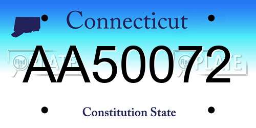 AA50072 Connecticut License Plate