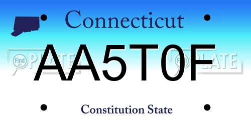 AA5T0F Connecticut License Plate