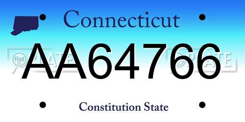 AA64766 Connecticut License Plate